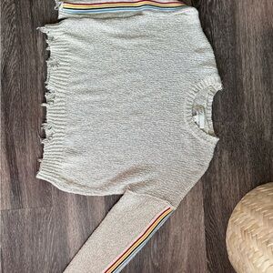 Sparkly Beige Sweater with Rainbow Sleeves